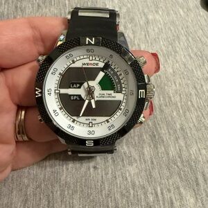 Weide Black and Silver Dual Time watch